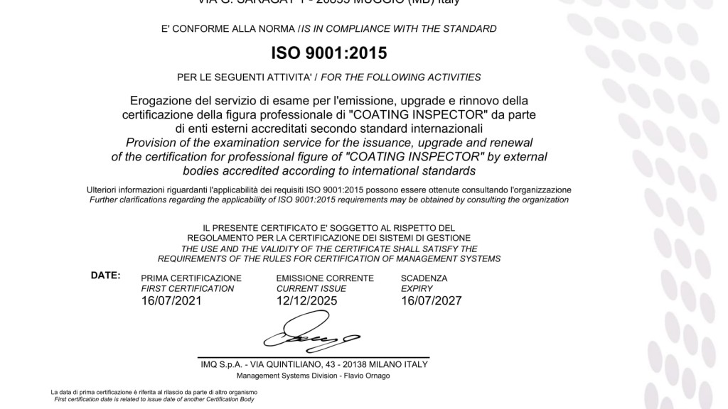 CERTIFICATE IMQ n° 1454.2025 - (CISQ-IQNET-ACCREDIA)