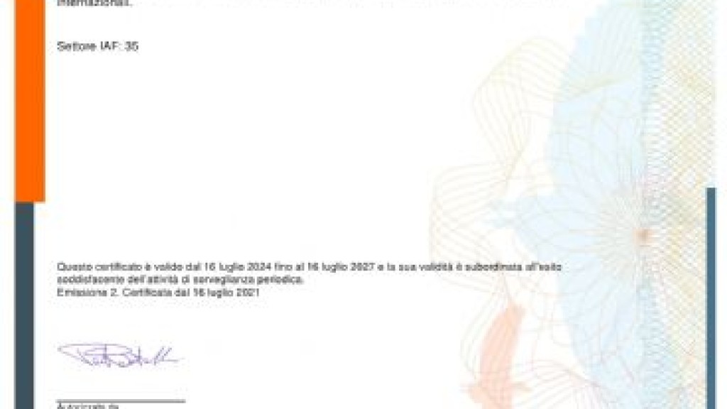 CERTIFICATE SGS n° IT21/0700 - (ACCREDIA)